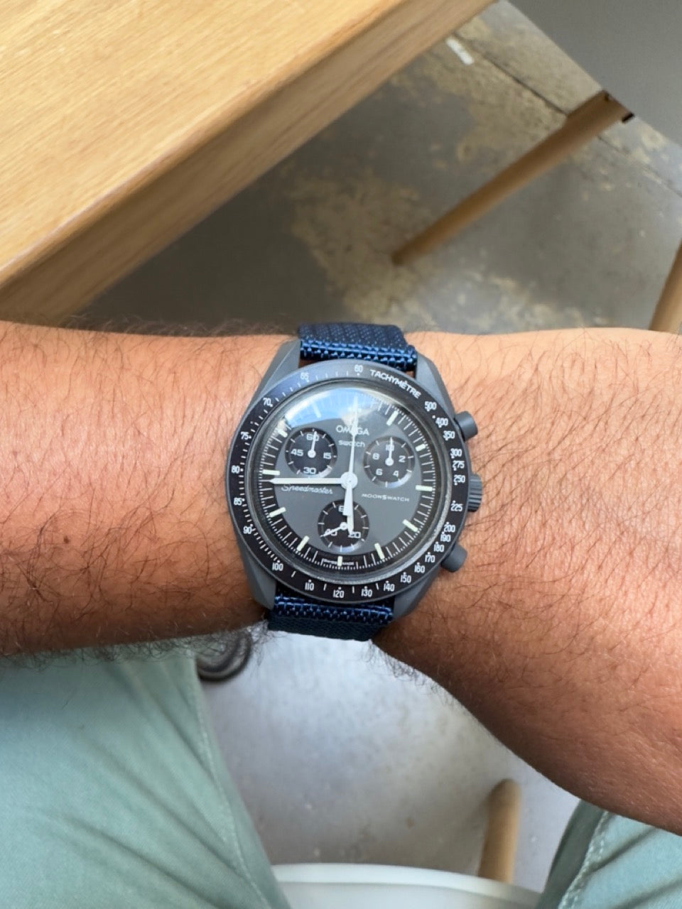 Columbiad : Bracelet Swatch x Omega Bleu